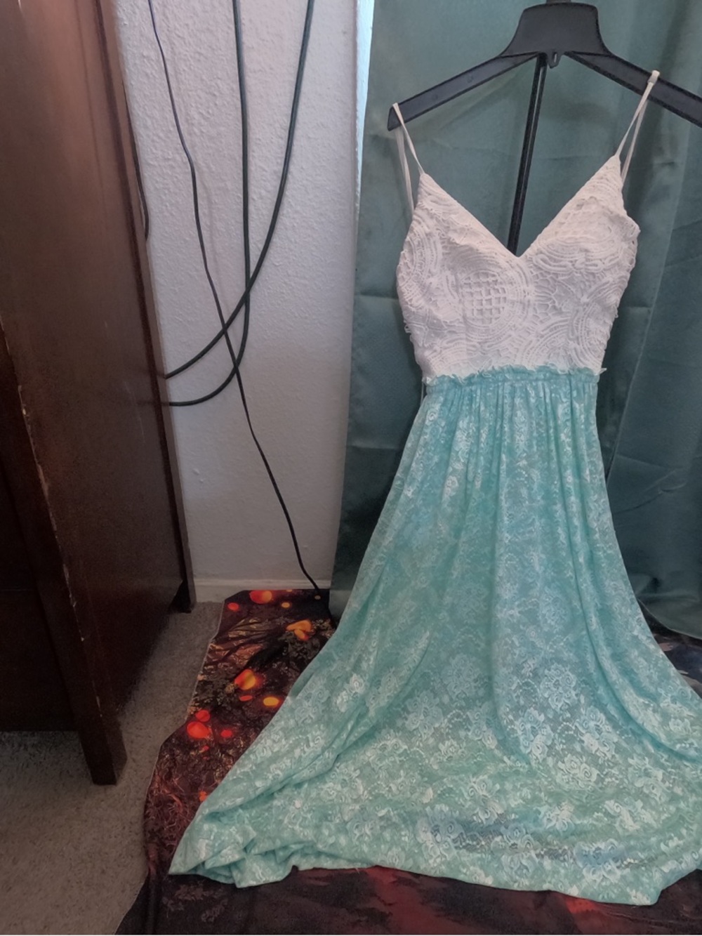 Soieblu White Lace & Aqua Maxi Dress